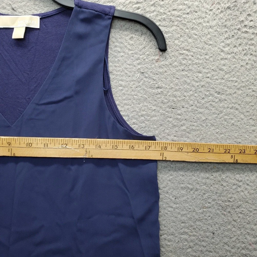 Michael Kors Tank Top Womens Small Navy Sleeveless Layered Hem V-Neck Pullover